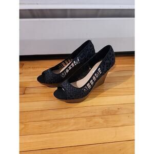 American Eagle Women's Lace Peep Toe Wedge Heels Size 9 Y2K Blue